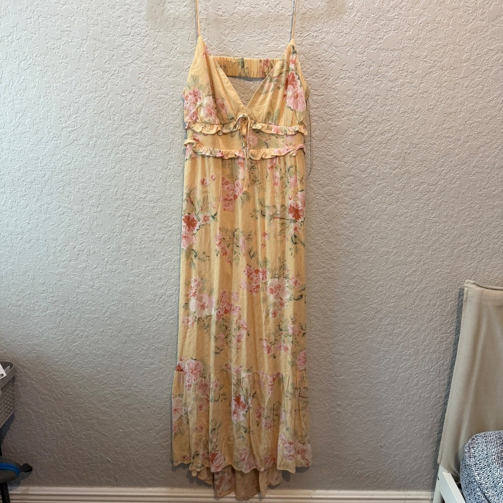 Olive & Oak Floral Ruffle Maxi Dress Large Cottagecore Boho Summer 5T02503